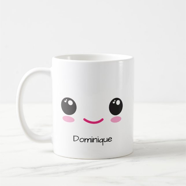 Söt Glad och Fräck Kawaii Ansikte Anpassningsbar M Kaffemugg (Vänster)