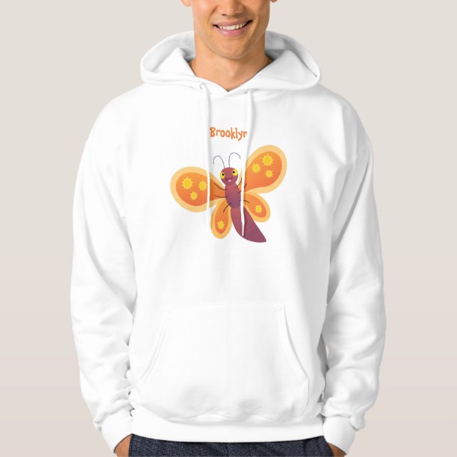 Söt glad orange fjäril serieillustration hoodie (Framsida)