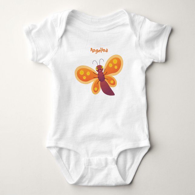 Söt glad orange fjäril serieillustration t shirt (Framsida)