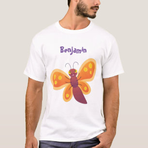 Söt glad orange fjäril tecknad illustration t shirt