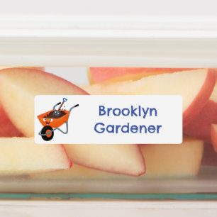 Söt glad orange trillvagn seriefigur anpassad klistermärke