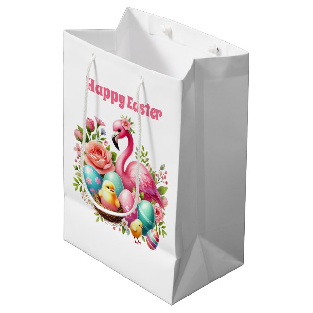 Söt Glad påsk rosa flamingo  (Framsidan Vinklad)