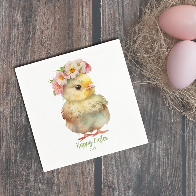 Söt Glad påsk Watercolor Chick Pappersservett (Pretty Happy Easter Watercolor Chick Napkins
)