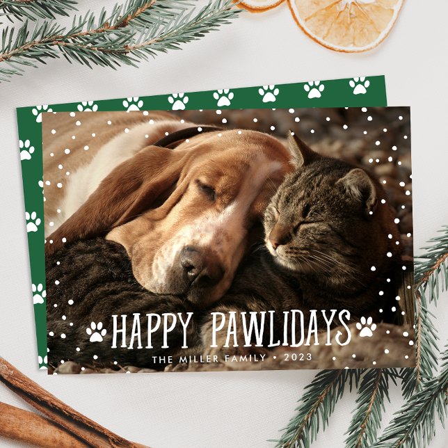 Söt Glad Pawlidays Grön Husdjur Foto Julkort (Skapare uppladdad)