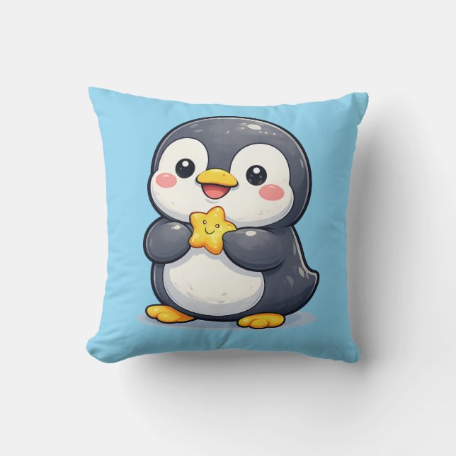 Söt Glad Pingvin Kawaii Kudd Kudde (Framsida)