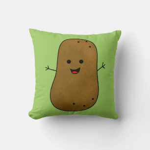 Söt Glad Potatis, Grön Bakgrund Kudde