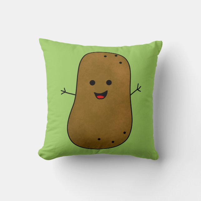 Söt Glad Potatis, Grön Bakgrund Kudde (Framsida)