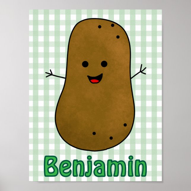 Söt Glad Potatis Grön Rutig Anpassad Poster (Framsidan)
