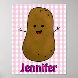 Söt Glad Potatis Rosa Rutig Anpassad Poster