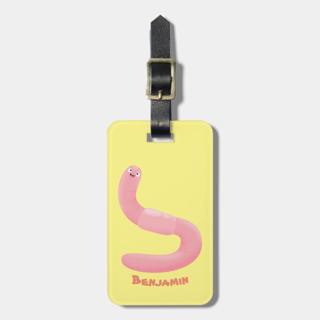 Söt glad rosa daggmask seriefigur bagagebricka (Vertikal Framsida)