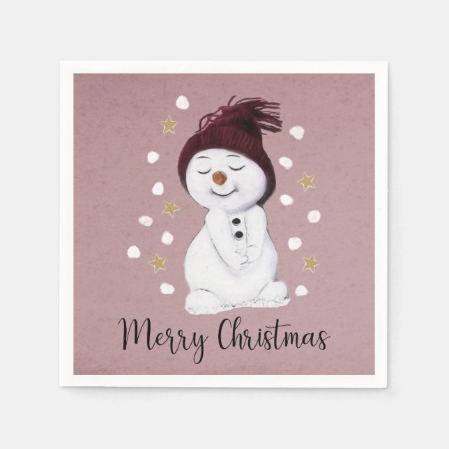Söt Glad Snöman Rosa Jul Holiday Pappersservett (Framsidan)