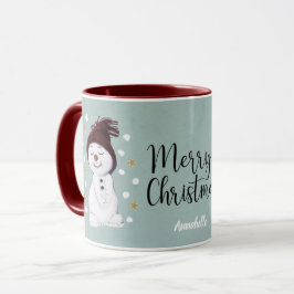 Söt Glad Snöman Vinter Blå Jul Mugg