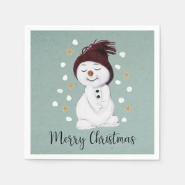 Söt Glad Snöman Vinter Blå Jul Pappersservett