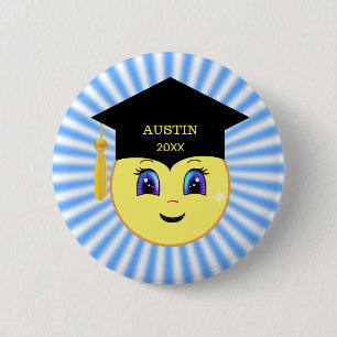 Söt Glad Sol Ansikte Examen Knapp