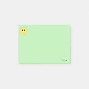 Söt Glad Sol på Ljusgrön Bakgrund Post-it Block