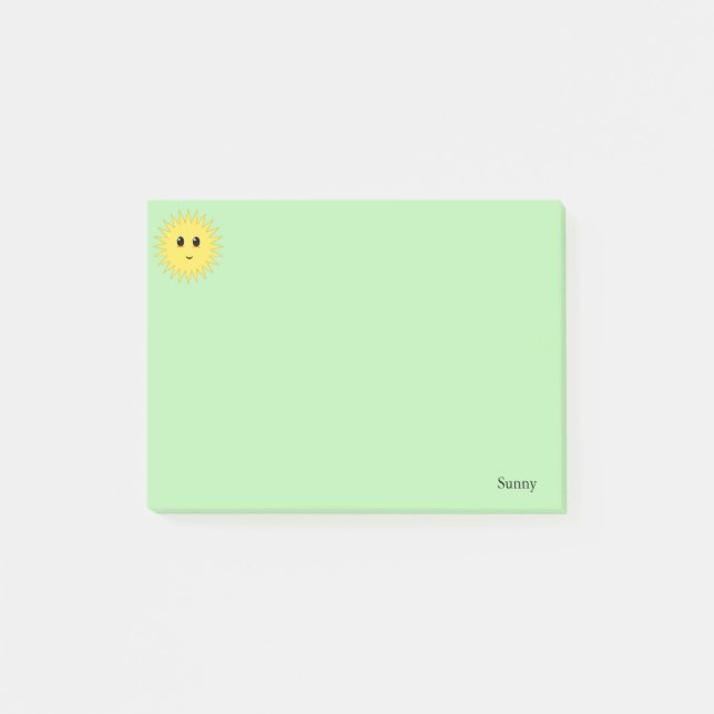 Söt Glad Sol på Ljusgrön Bakgrund Post-it Block (Framsida)