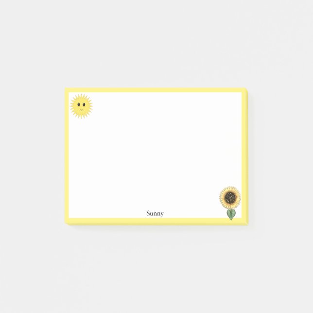 Söt Glad Sol, Solros & Gul Ram Post-it Block (Framsida)