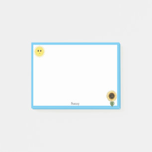 Söt Glad Sol, Solros & Ljusblå Ram Post-it Block