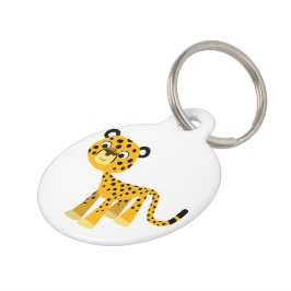 Söt Glad Tecknad Gepard Hundhalsband Katt ID Bricka