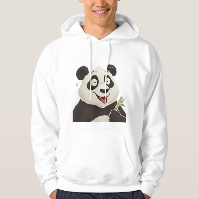 Söt Glad Tecknad Panda med Bambu Tröja Hoodie (Framsida)