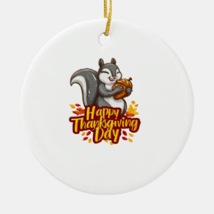 Söt Glad Thanksgiving-ekorre Klassisk T-Shirt Julgransprydnad Keramik