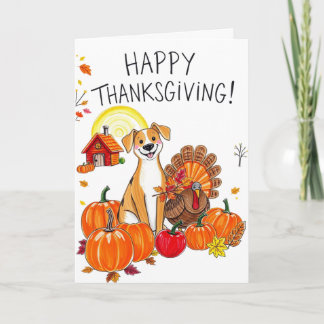 Söt Glad Thanksgiving Hund med Turkiet Kort