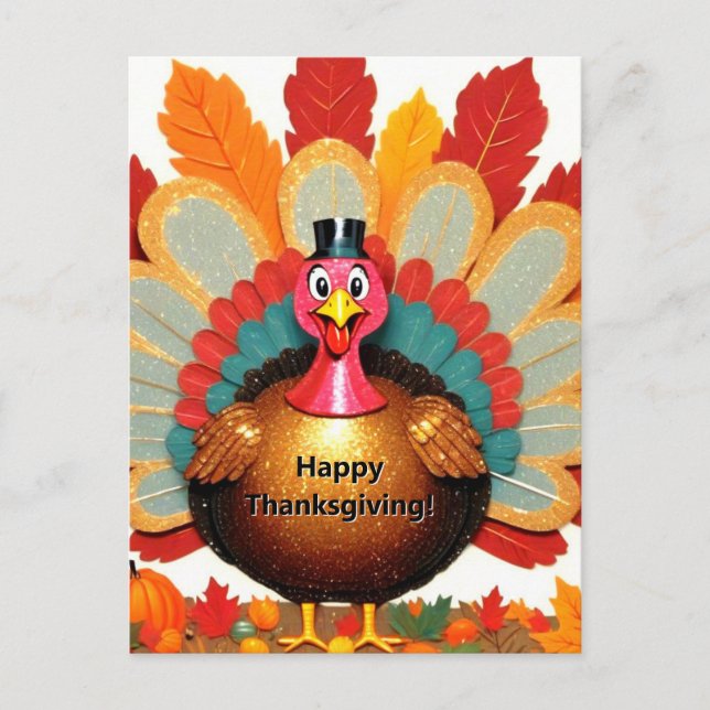 Söt Glad Thanksgiving Kalkon Vykort (Framsida)