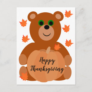 Söt Glad Thanksgiving Teddybjörn Pumpablad  Vykort