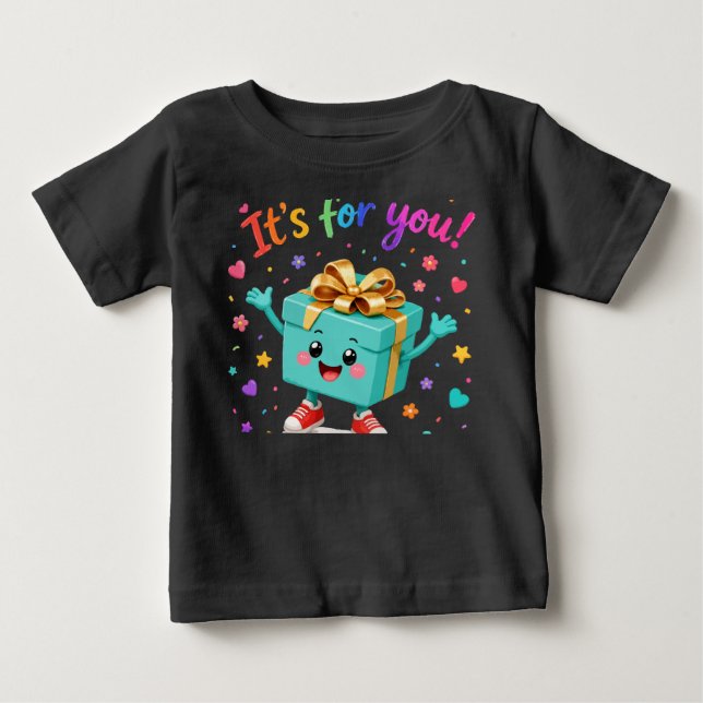 Söt Glad Turkos Presentbox Överraskning T Shirt (Framsida)