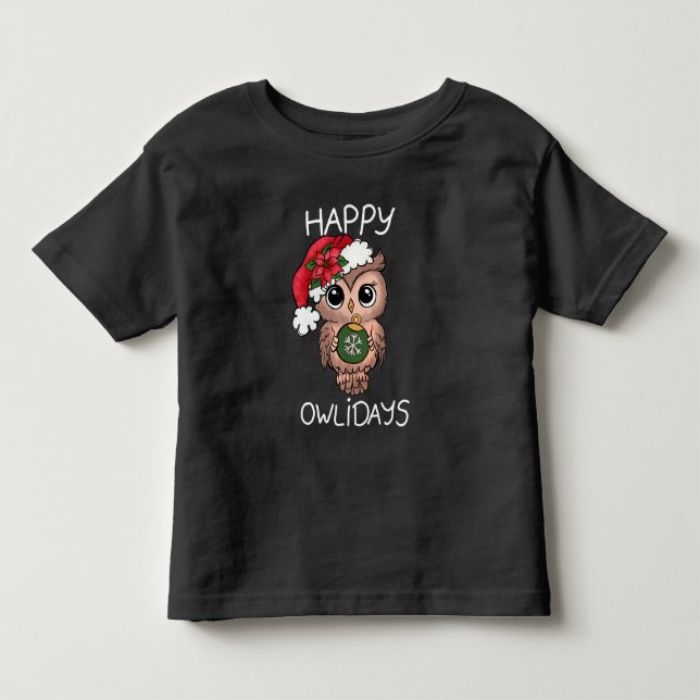 Söt Glad Ugglejul Jul Uggle Grön T Shirt (Framsida)