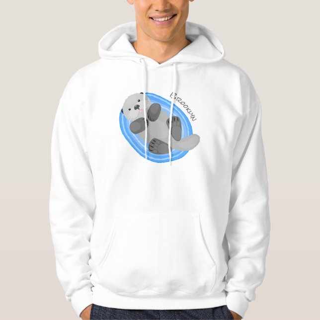 Söt glad utter blå serieillustration hoodie (Framsida)