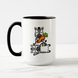 Söt Glad Zebra med Morot Tecknad Rolig Djur Mugg