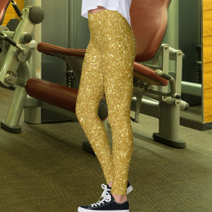 Söt Glam Guld Glitter Gnist Glänsande Yoga Sport Leggings