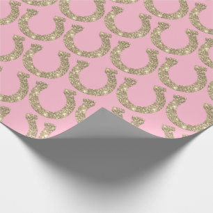 Söt Glam Hästsadel Guld Rosa Glitter Presentpapper