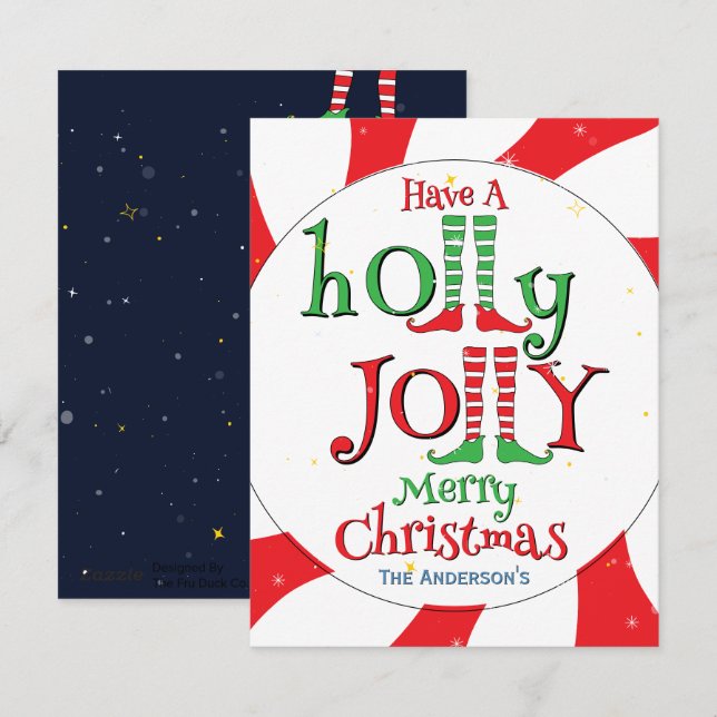 Söt Glam Julglädje Glad Jul Tomte Julkort (Fram/baksida)