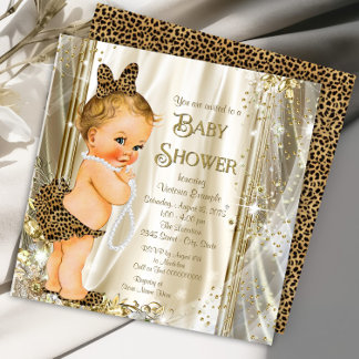 Söt Glam Leopard Tjej Bebis Baby Shower Inbjudningar