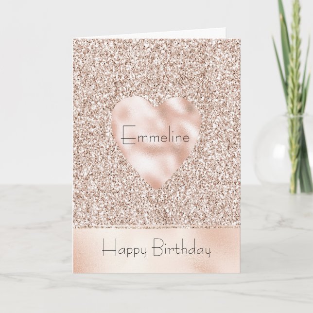 Söt Glam  Rosa Glitter Birthday Heart Kort (Framsida)