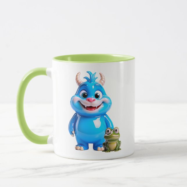 Söt Glänsande Blå Monster Karaktär Groda Vän Mugg (Vänster)