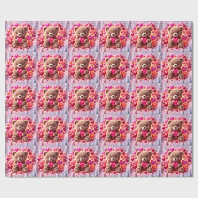 Söt Glänsande Teddy Kärlek Inpackningspapper🧸💖 Presentpapper (Platt)