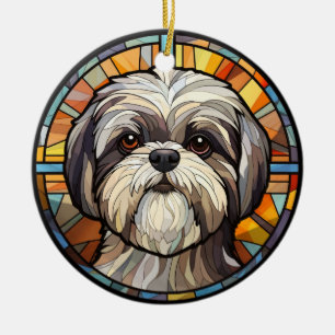 Söt glasaktigt Hund Shih Tsu Julgransprydnad Keramik