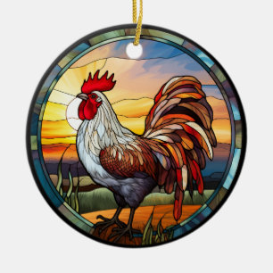 Söt glasfiber Chickens Tupp och Soluppgång Julgransprydnad Keramik