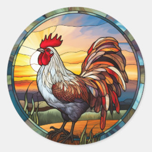 Söt glasfiber Chickens Tupp och Soluppgång Runt Klistermärke