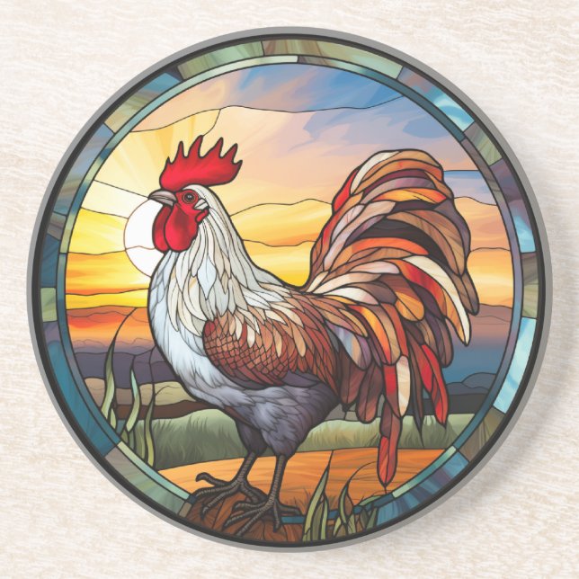 Söt glasfiber Chickens Tupp och Soluppgång Underlägg (Framsidan)
