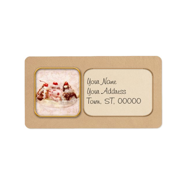 Söt - Glass - Banan-split Adressetikett (Framsidan)