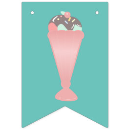 Söt Glass Sundae Rosa Pastellströssel Vimplar