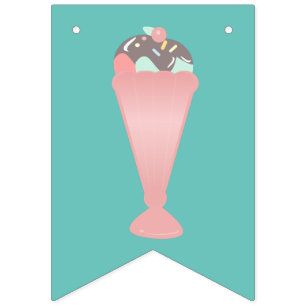 Söt Glass Sundae Rosa Pastellströssel Vimplar