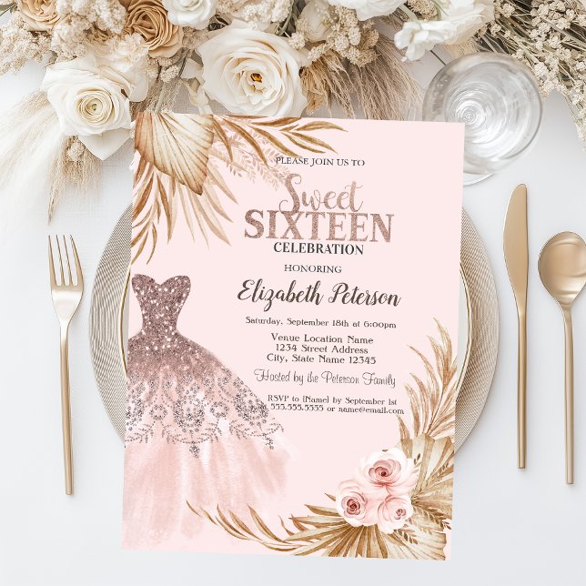 Söt Glitter-drivrutiner, tryck, Pampas, Rosa Sweet Inbjudningar (Skapare uppladdad)