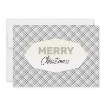 Söt Glitter God Jul Tartan Grå Vit