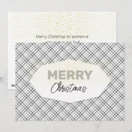 Söt Glitter God Jul Tartan Grå Vit Julkort