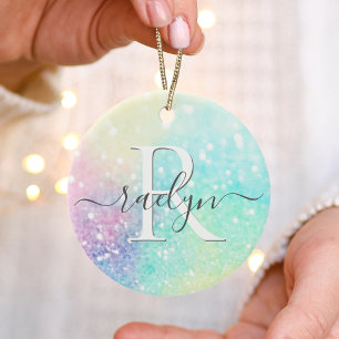 Söt Glitter Holografiskt irdescent Girly Julgransprydnad Keramik